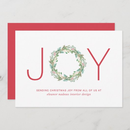 Joy Wreath Elegant Business kerst Feestdagenkaart (Voorkant / Achterkant)