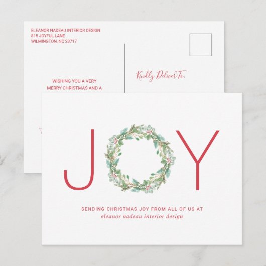 Joy Wreath Elegant Zakelijk Kerstmis Feestdagenkaart (Voorkant / Achterkant)