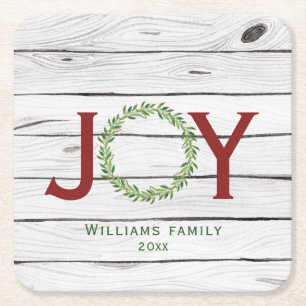 Joy Wreath Familie Kerstmis Kartonnen Onderzetters