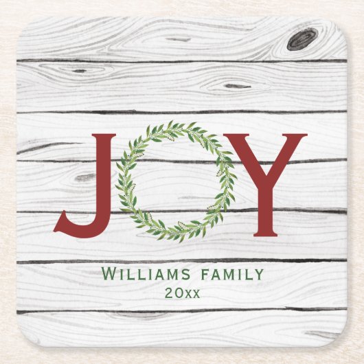 Joy Wreath Familie Kerstmis Kartonnen Onderzetters (Voorkant)