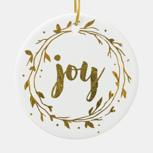 Joy Wreath Gold-kerstfamilie Keramisch Ornament (Voorkant)