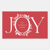 Joy Wreath Holiday Kerstmis Rood Label Sticker (Voorkant)
