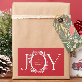 Joy Wreath Holiday Kerstmis Rood Label Sticker