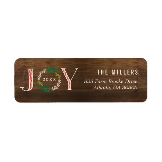 Joy Wreath Holiday Retour Adreslabels Etiket (Voorkant)