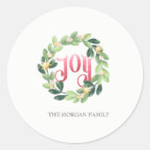 Joy,Wreath Kerstfeestdag Ronde Sticker (Voorkant)