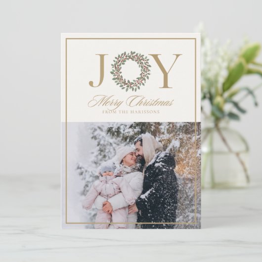 Joy Wreath Kerstkaart (Staand voorkant)