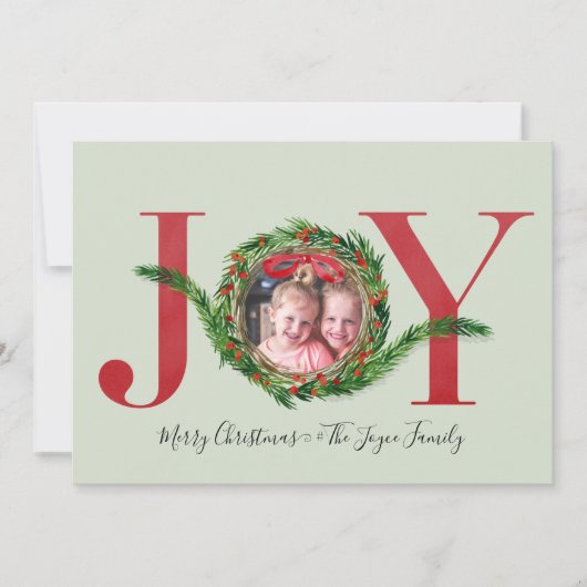 Joy Wreath met Red Berries Kerstmis Kaart (Voorkant)