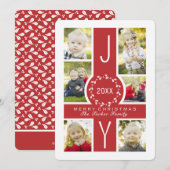 Joy Wreath Monogram Christmas Collage Fotokaart Feestdagenkaart (Voorkant / Achterkant)