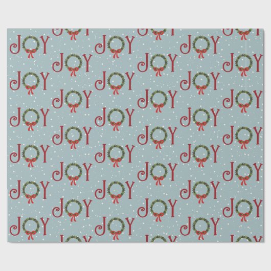 Joy Wreath on Snowflakes Wrapping Paper Cadeaupapier (Vlak)