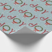 Joy Wreath on Snowflakes Wrapping Paper Cadeaupapier (Hoek)
