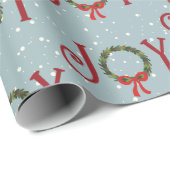 Joy Wreath on Snowflakes Wrapping Paper Cadeaupapier (Rol Hoek)