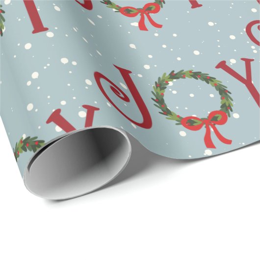 Joy Wreath on Snowflakes Wrapping Paper Cadeaupapier (Rol Hoek)