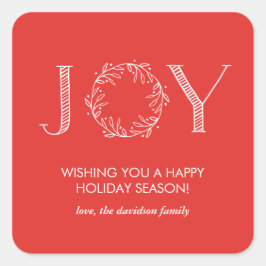 Joy Wreath Rode Typografie Gepersonaliseerde Stick Vierkante Sticker