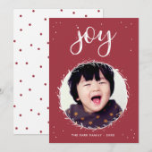 Joy Wreath - Rood & White Holiday Foto Feestdagenkaart (Voorkant / Achterkant)