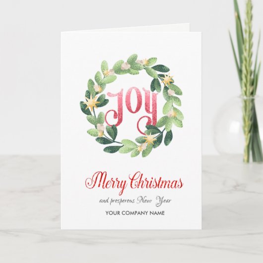 Joy, Wreath Stars Merry kerst Corporate Feestdagen Kaart (Voorkant)