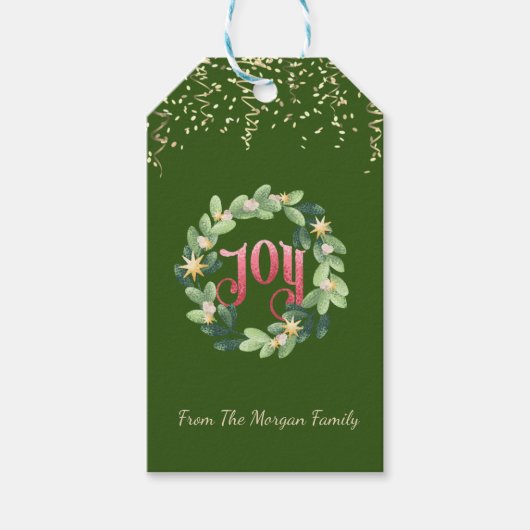 Joy,Wreth,Confetti,Groen Cadeaulabel (Voorkant)