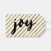 Joy | Zwarte & Faux Gold Stripe-feestdag Cadeaulabel (Voorkant (Horizontaal))