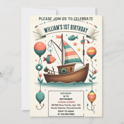 joyboot schattige jongen vis ofishally een 1e verj kaart (Voorkant)