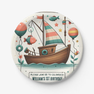 joyboot schattige jongen vis ofishally een 1e verj papieren bordje