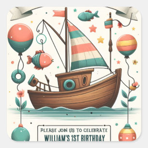 joyboot schattige jongen vis ofishally een 1e verj vierkante sticker