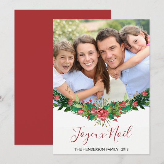 Joyce Noël Christmas Garland Script Photo Card Feestdagenkaart (Voorkant / Achterkant)