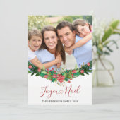 Joyce Noël Christmas Garland Script Photo Card Feestdagenkaart (Staand voorkant)