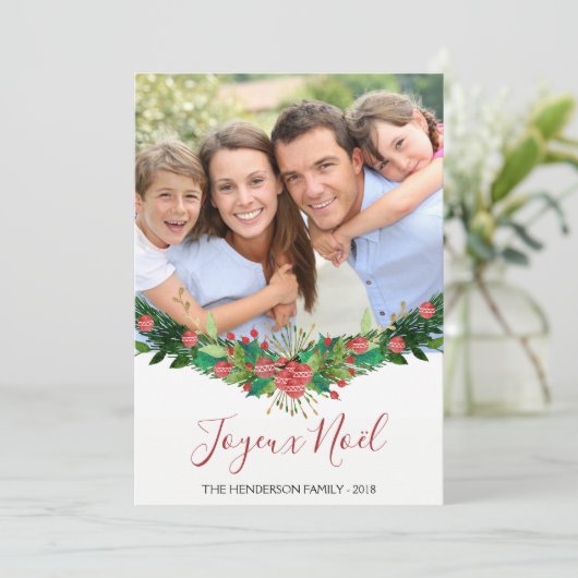 Joyce Noël Christmas Garland Script Photo Card Feestdagenkaart (Staand voorkant)