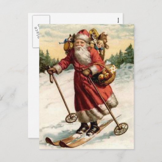 Joyeaux Noel Saint Nicholas Skiing Feestdagenkaart (Voorkant / Achterkant)