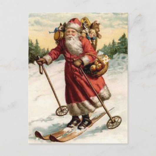 Joyeaux Noel Saint Nicholas Skiing Feestdagenkaart (Voorkant)