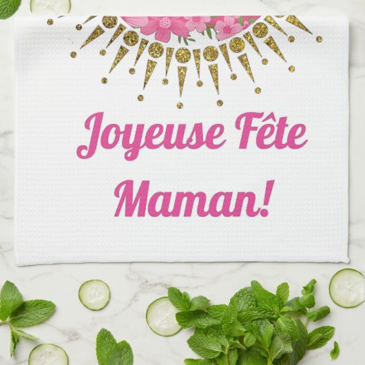 Joyeuse Fête Maman  Theedoek (Gevouwen)
