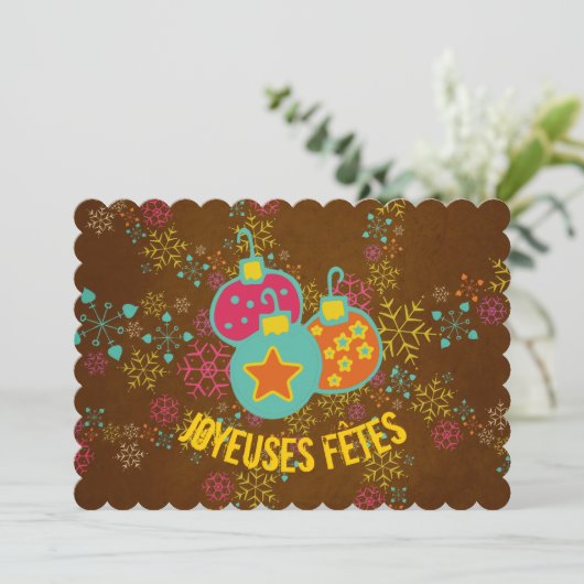Joyeuses Fêtes Ornamenten Feestdagen Kaart (Staand voorkant)