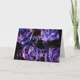 Joyeuses Pâques French Easter Paarse Rozen Flowers Feestdagen Kaart