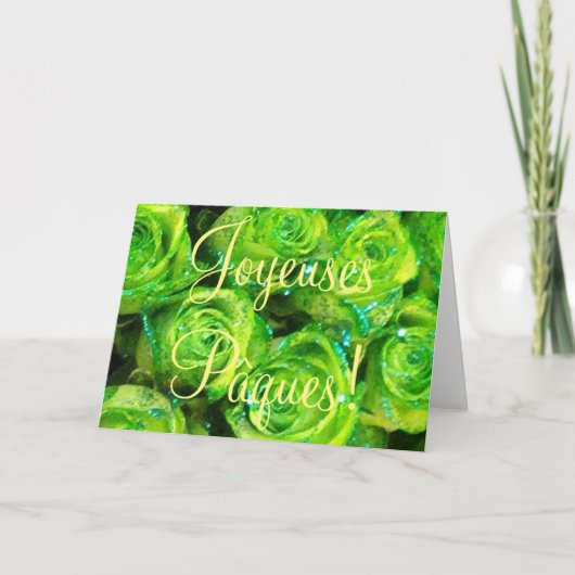 Joyeuses Pâques French Easter Paarse Rozen Flowers Feestdagen Kaart (Voorkant)