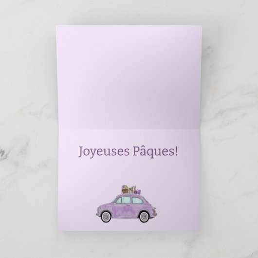 Joyeuses Pâques French Easter Retro Fiat 500 Feestdagen Kaart (Binnen)
