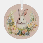 Joyeuses Pâques paashaas in een bloemenkrans Gl Glas Ornament (Achterkant)