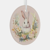 Joyeuses Pâques paashaas in een bloemenkrans Gl Glas Ornament (Voorkant Rechts)