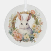 Joyeuses Pâques paashaas in een bloemenkrans Glas Ornament (Achterkant)