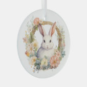 Joyeuses Pâques paashaas in een bloemenkrans Glas Ornament (Voorkant Rechts)