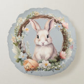 Joyeuses Pâques paashaas in een bloemenkrans Rond Kussen (Voorkant)