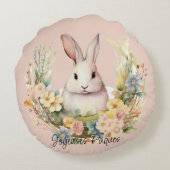 Joyeuses Pâques paashaas in een bloemenkrans Rond Kussen (Achterkant)