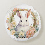 Joyeuses Pâques paashaas in een bloemenkrans Rond Kussen (Achterkant)