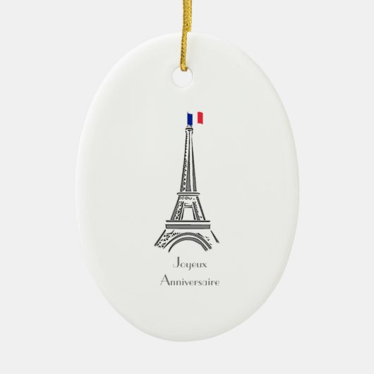 Joyeux Anniversaire Eiffel Tower Franse Birthday Keramisch Ornament (Voorkant)