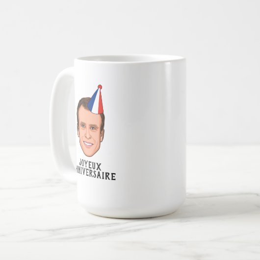 JOYEUX ANNIVERSAIRE Emmanuel Macron Verjaardag Koffiemok (Voorkant links)