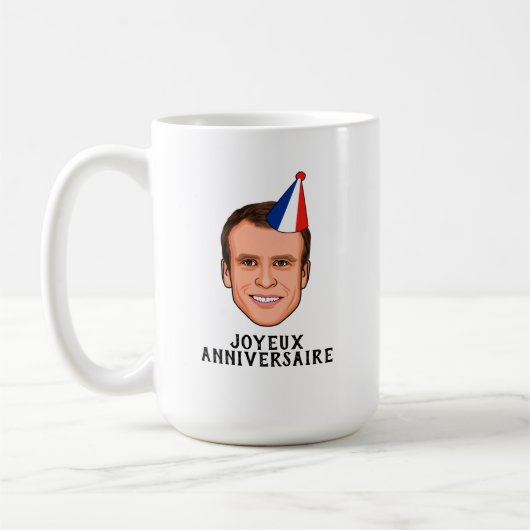 JOYEUX ANNIVERSAIRE Emmanuel Macron Verjaardag Koffiemok (Links)