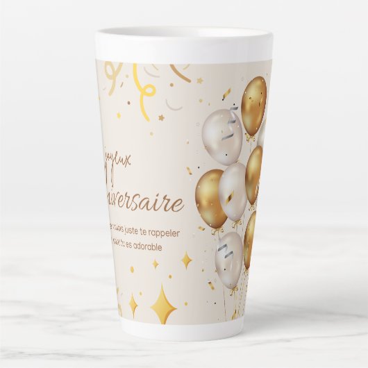 joyeux anniversaire. happy birthday. latte mok (Voorkant)