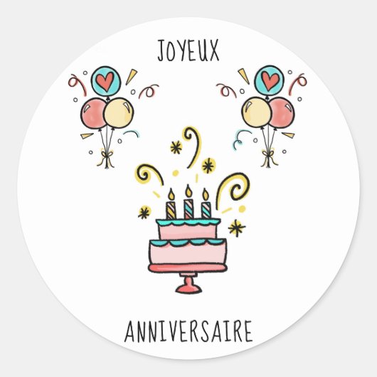 Joyeux Anniversaire | Happy Birthday Ronde Sticker (Voorkant)