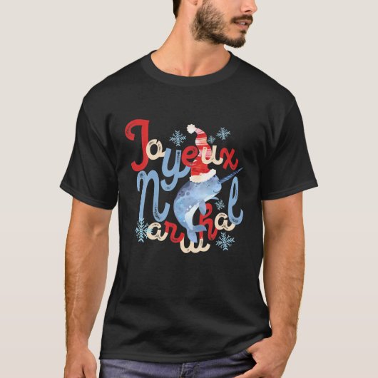 Joyeux Narwhal Noel met Kerstfeest T-shirt (Voorkant)