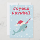 Joyeux Narwhal pun Merry Kerstmis Feestdagenkaart (Voorkant)