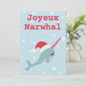 Joyeux Narwhal pun Merry Kerstmis Feestdagenkaart (Staand voorkant)