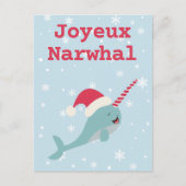 Joyeux Narwhal pun Merry Kerstmis Feestdagenkaart (Voorkant)